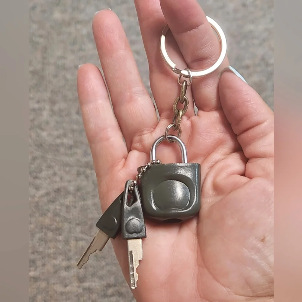 Restoration Hardware Charcoal Gray Padlock Keychain